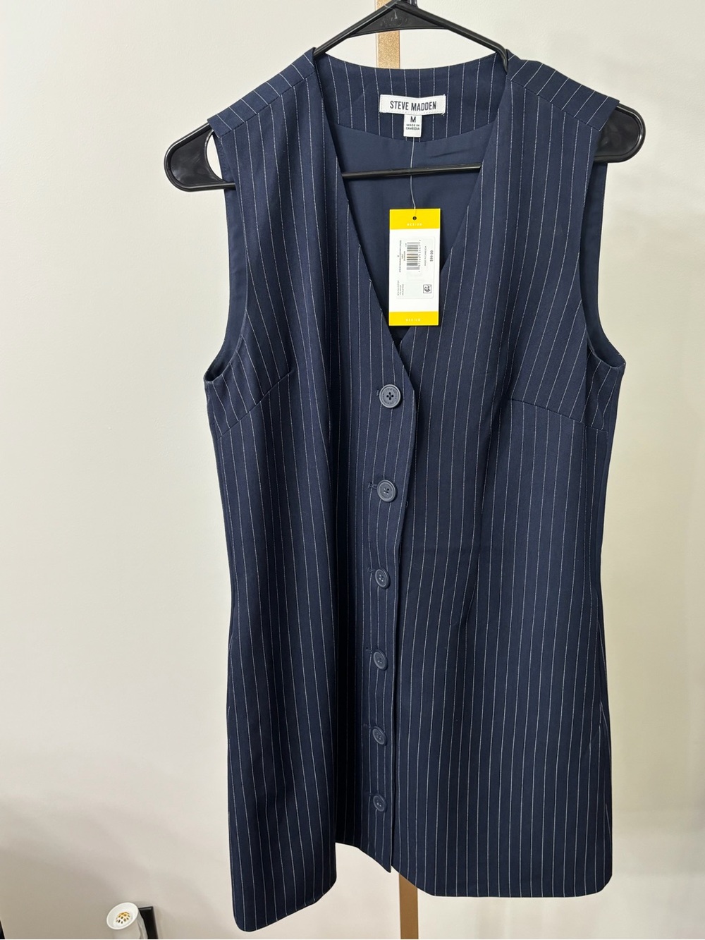 Steve Madden Navy Pinstripe Sleeveless Button-Front Mini Dress